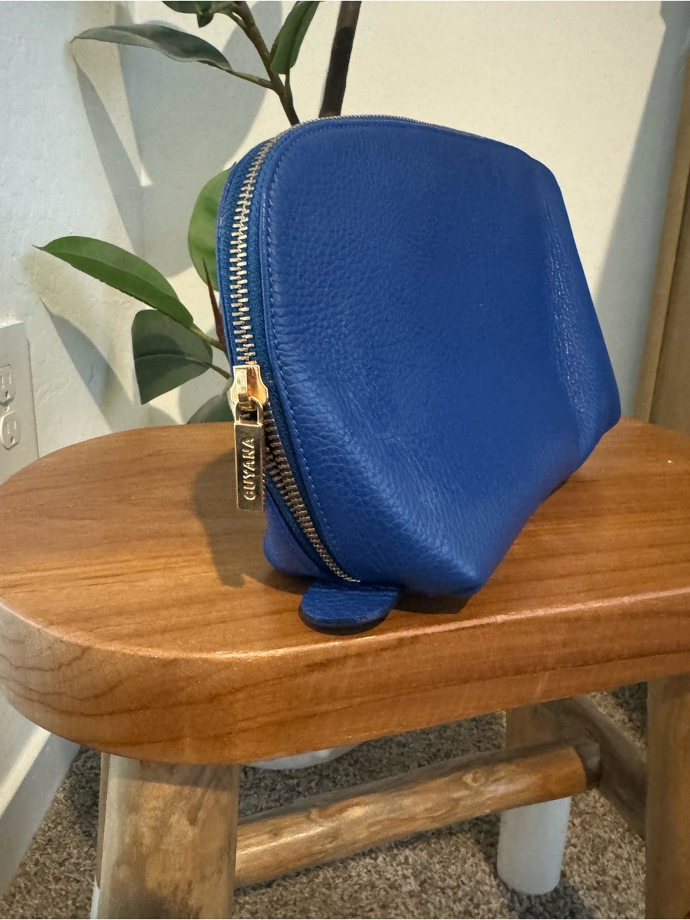 Cuyana Royal Blue Pebbled Leather Cosmetic Pouch - Picture 2 of 5